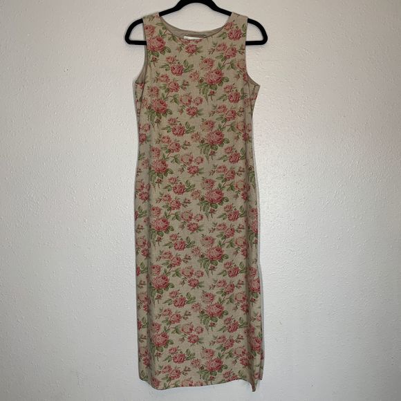 Vintage Floral Maxi Dress Linen Blend Sleeveless - Picture 2 of 10